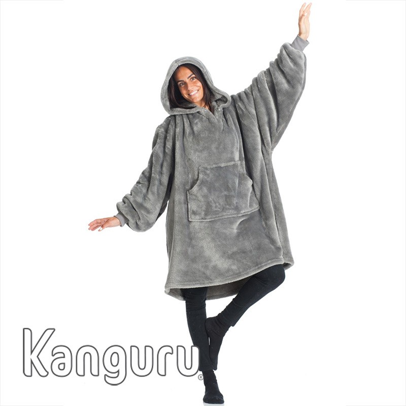 Sweat plaid a capuche Kanguru en polyester gris