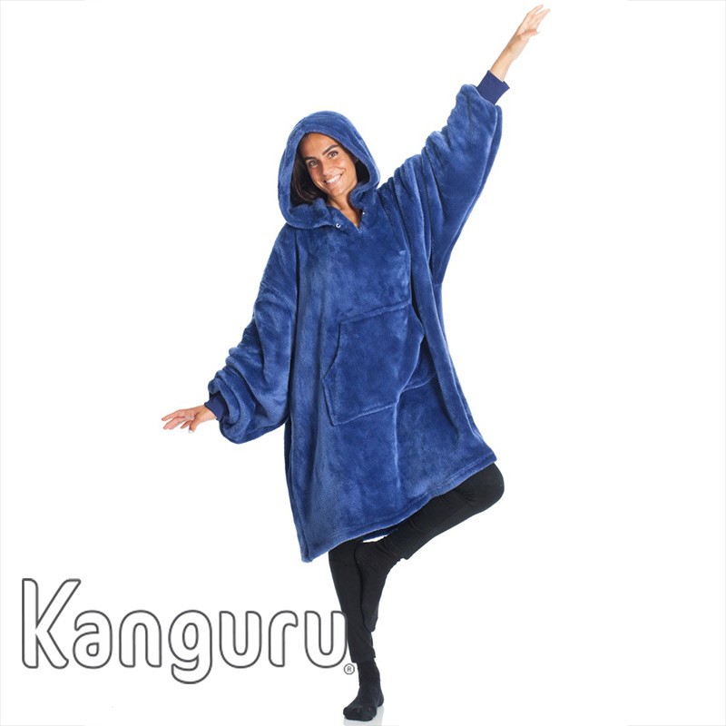 Sweat plaid a capuche extra doux, Kanguru en molleton polaire bleu